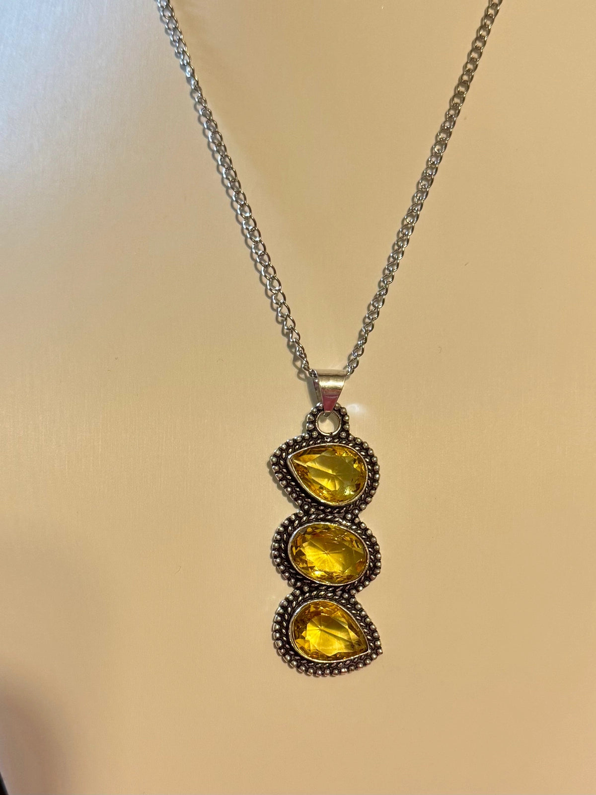 Lemon Quartz Triple Stone Pendant