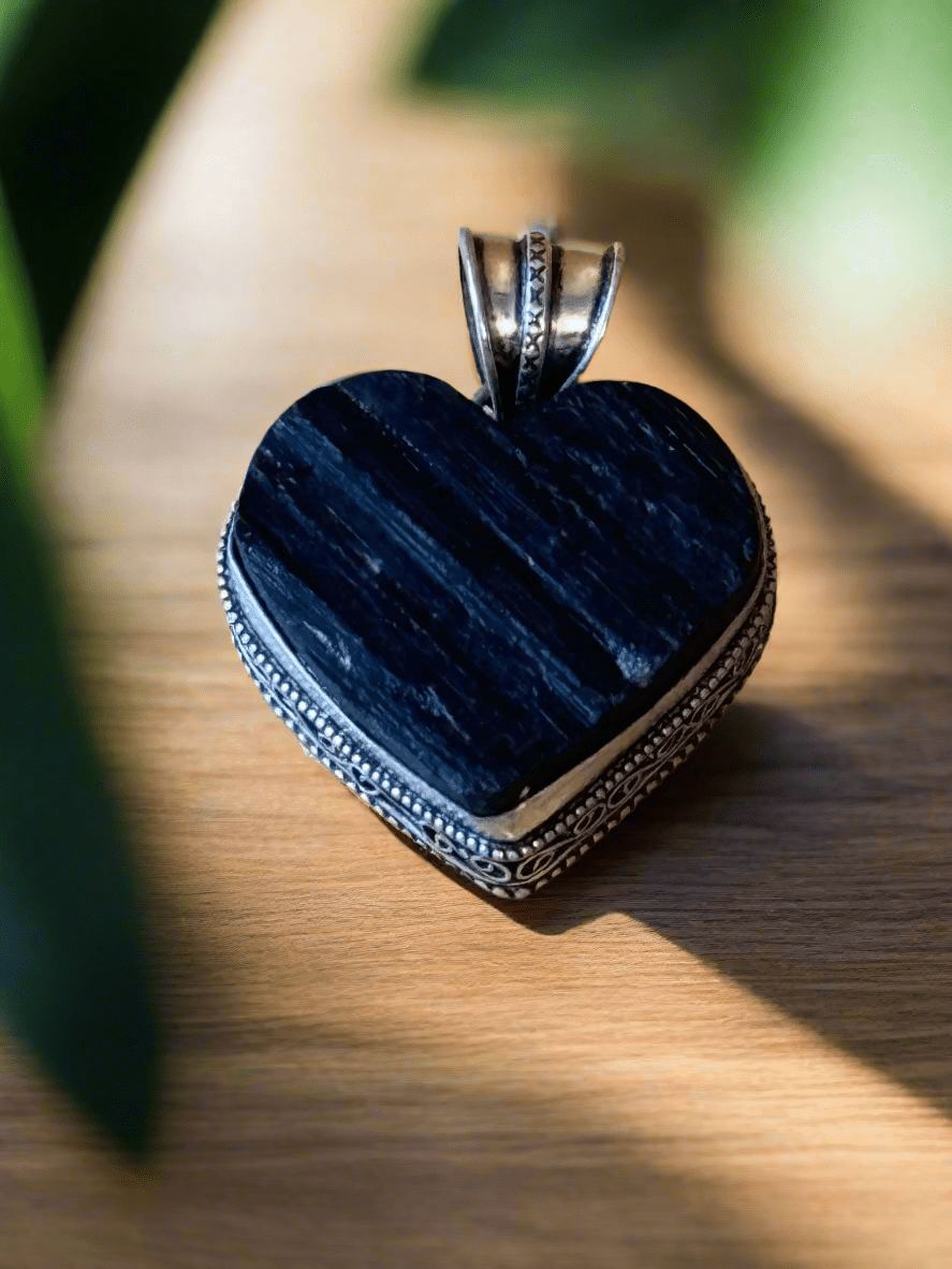 Raw Black Tourmaline Heart Pendant