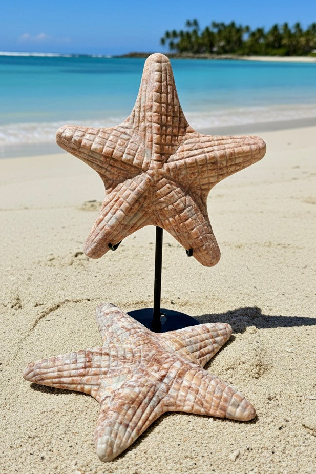 Artisan Hand-Carved Red Network Jasper Starfish
