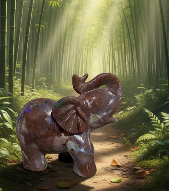 Hand-Carved Ocean Jasper Elephant