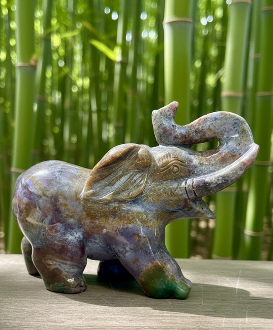 Hand-Carved Ocean Jasper Elephant
