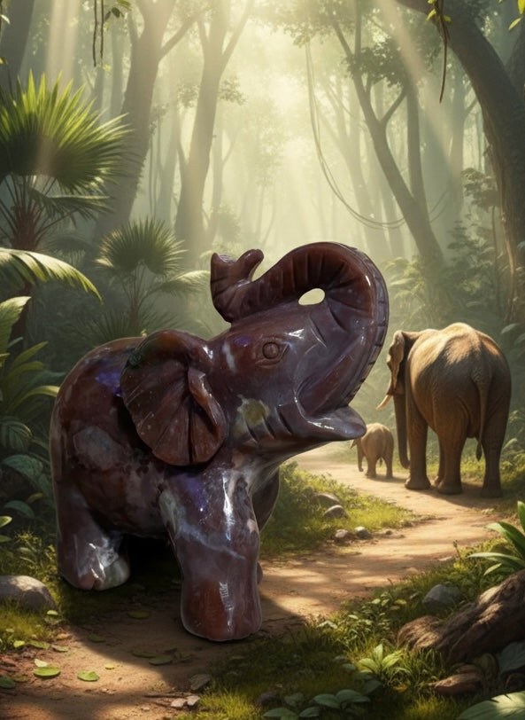 Hand-Carved Ocean Jasper Elephant