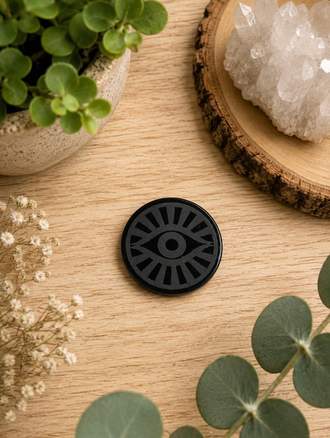 Shungite Engraved Round EMF Phone Protector