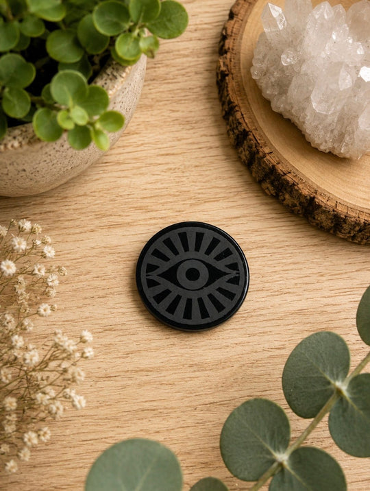 Shungite Engraved Round EMF Phone Protector
