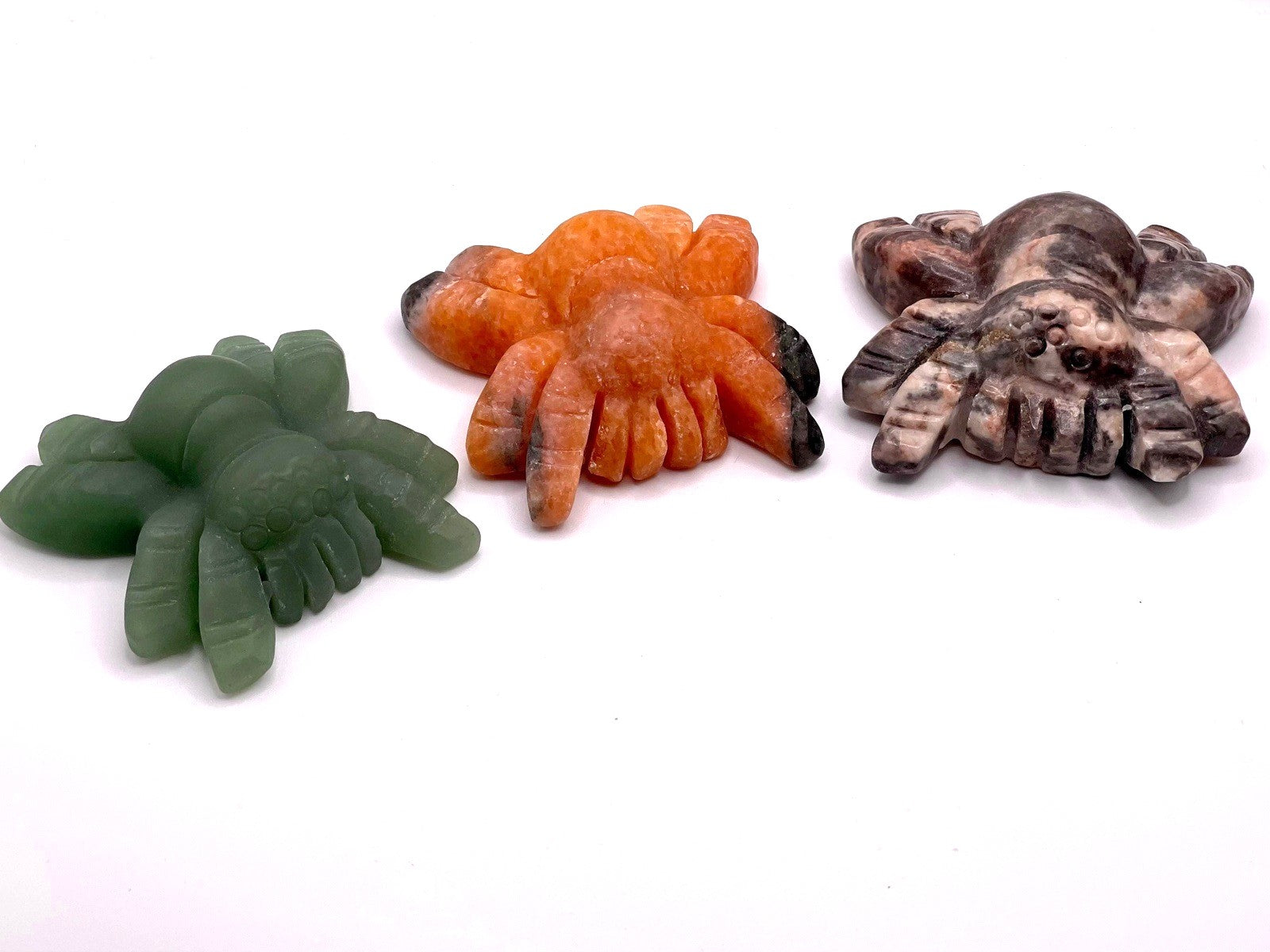 Hand Carved Gemstone Spiders