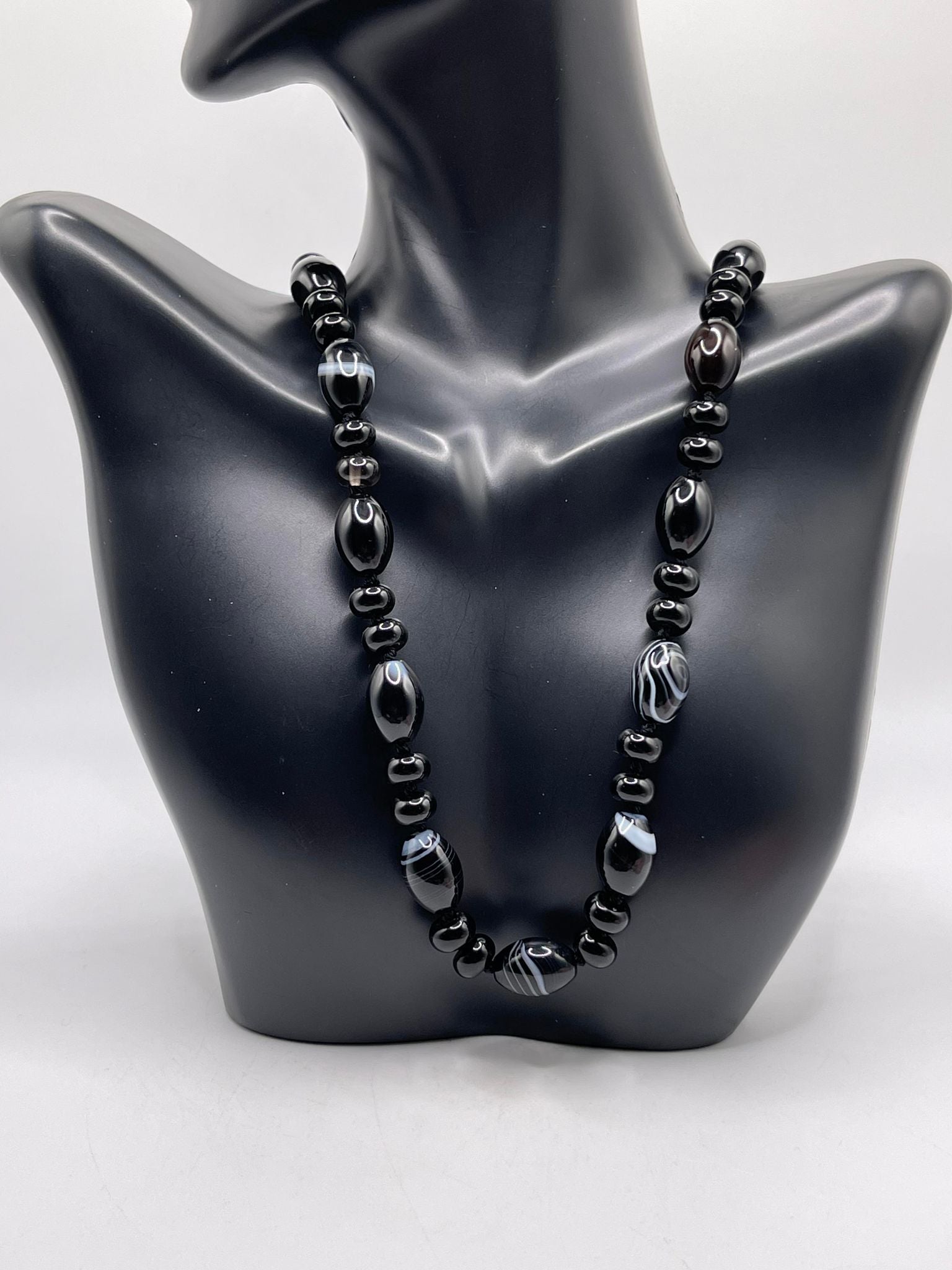 Black Agate Barrel Necklace