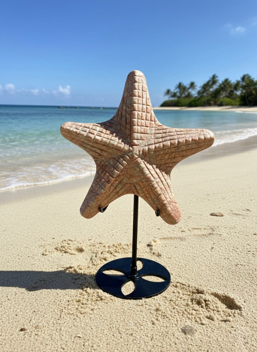 Artisan Hand-Carved Red Network Jasper Starfish