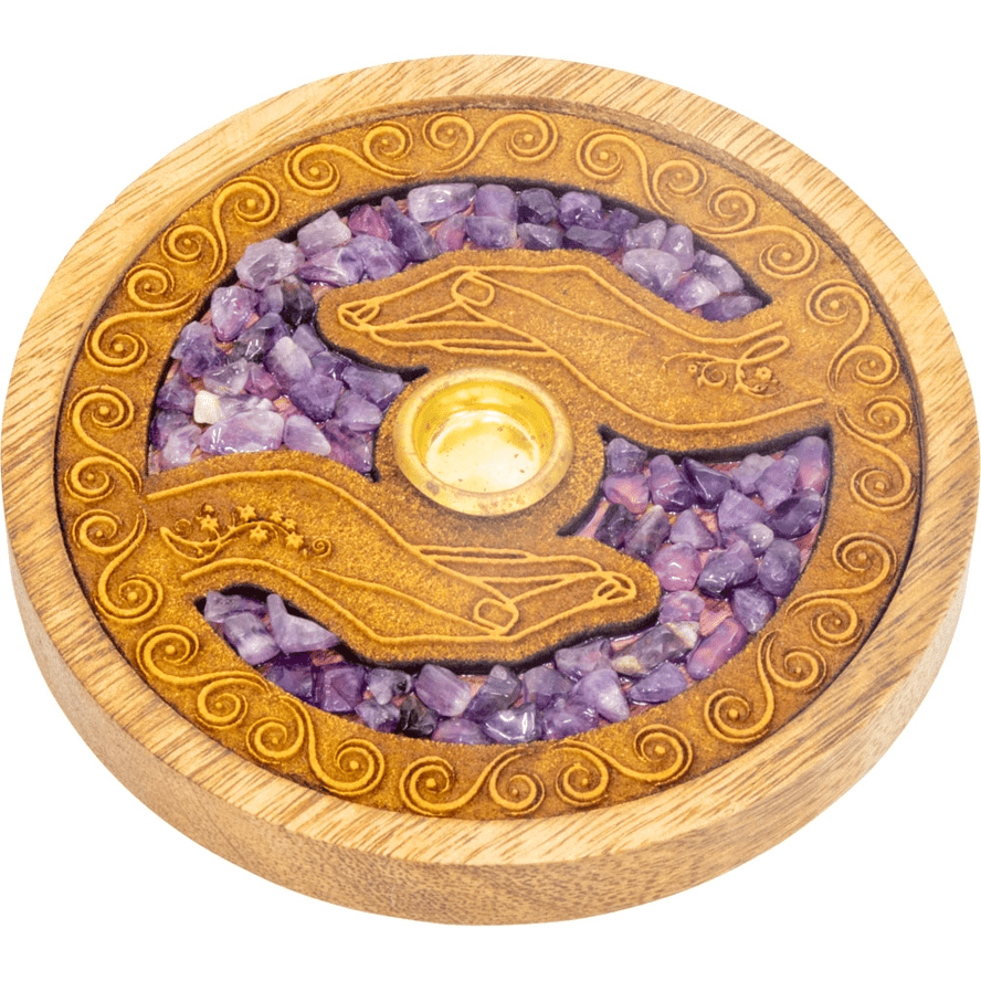 Laser Etched Wood Round Incense Holder