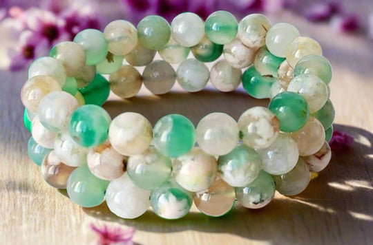 Green Flower / Sakura / Cherry Blossom Agate Bracelet