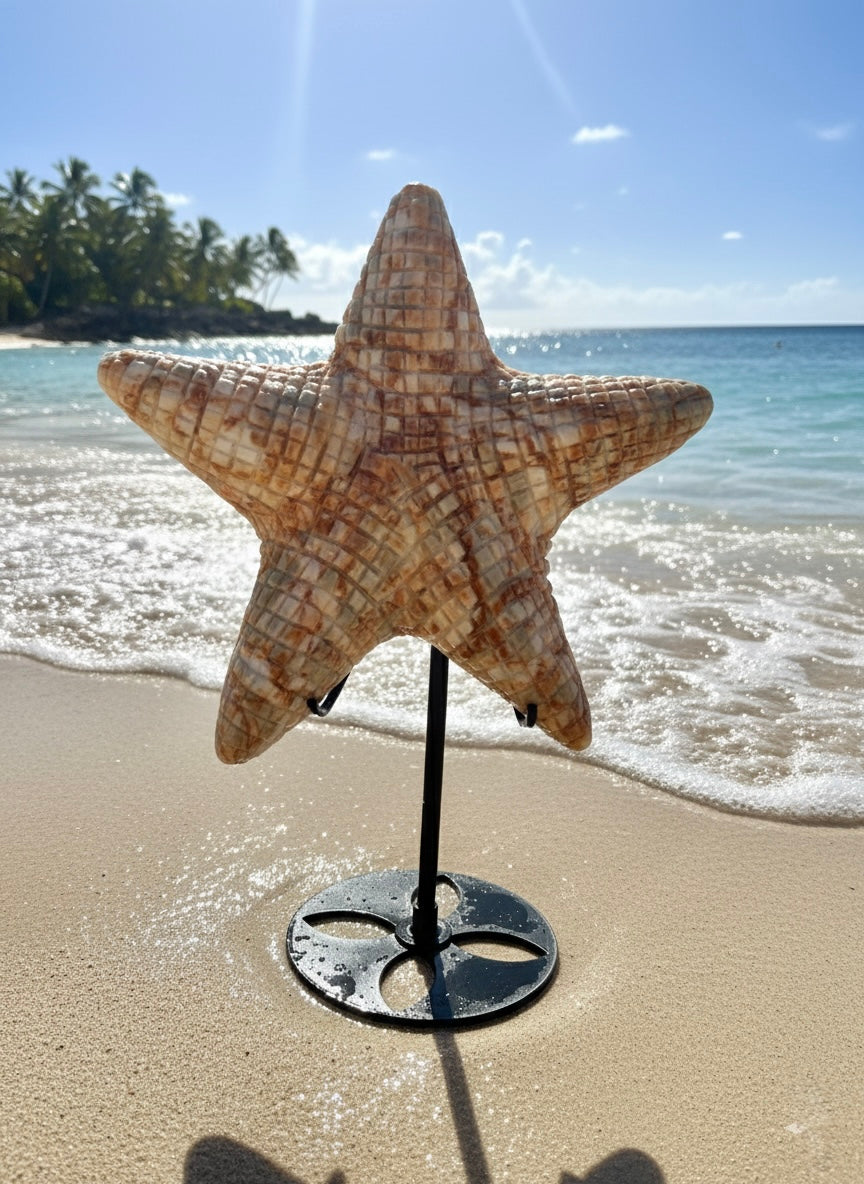 Artisan Hand-Carved Red Network Jasper Starfish
