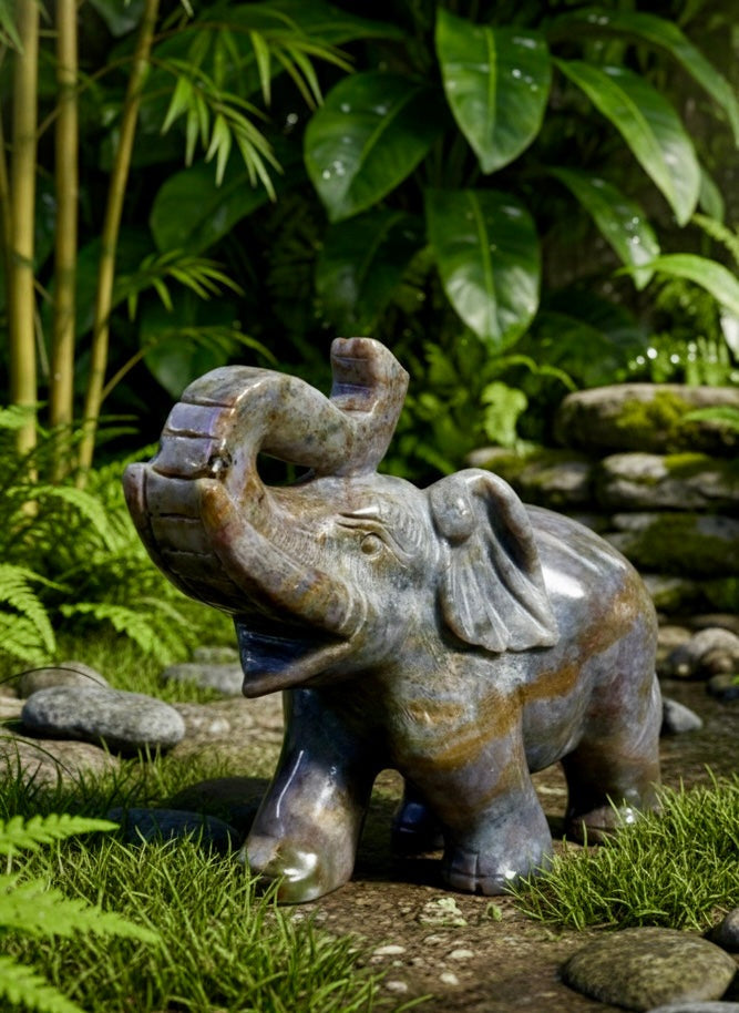 Hand-Carved Ocean Jasper Elephant