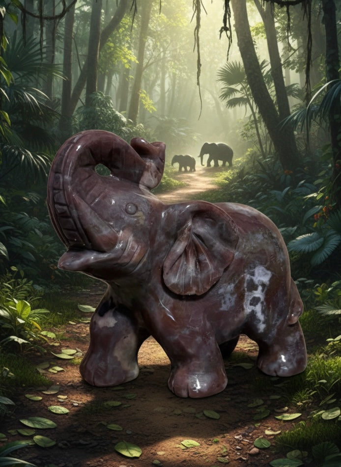 Hand-Carved Ocean Jasper Elephant