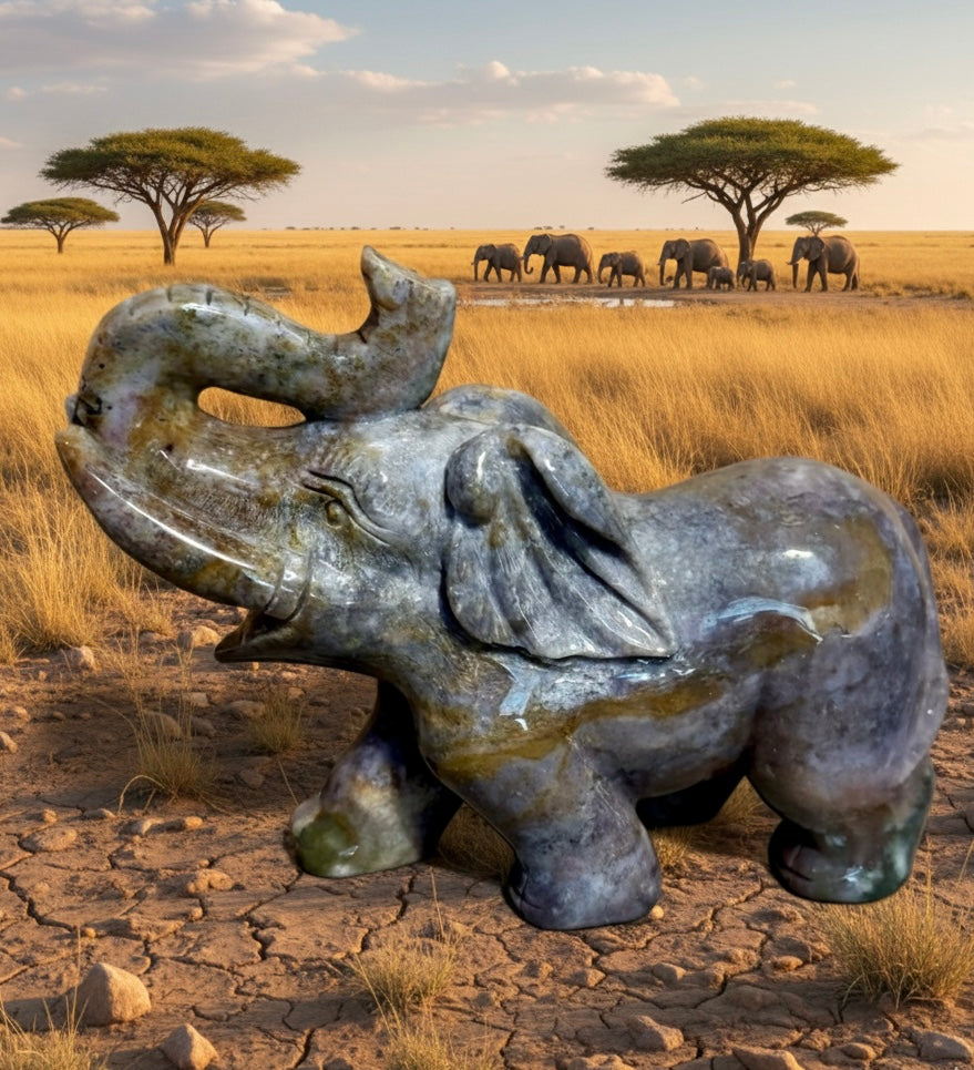 Hand-Carved Ocean Jasper Elephant