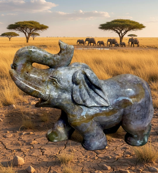 Hand-Carved Ocean Jasper Elephant