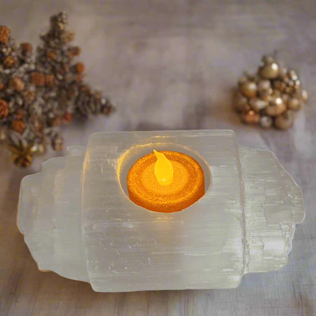 Selenite Log Candle Holder