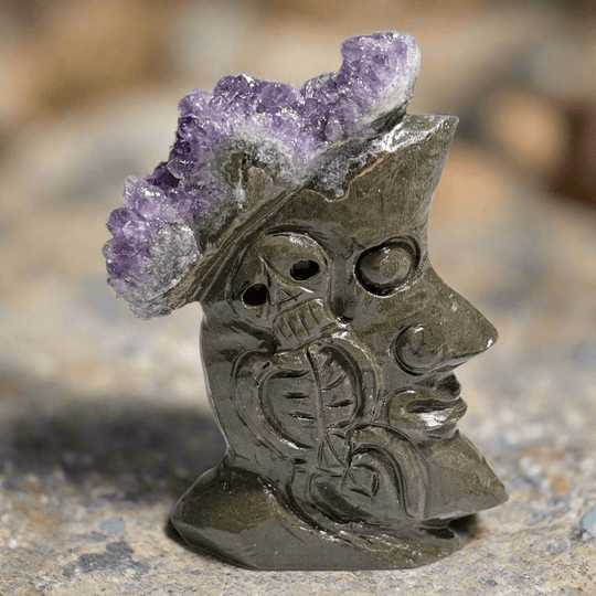 Amethyst Cluster Day of the Dead Moon Face