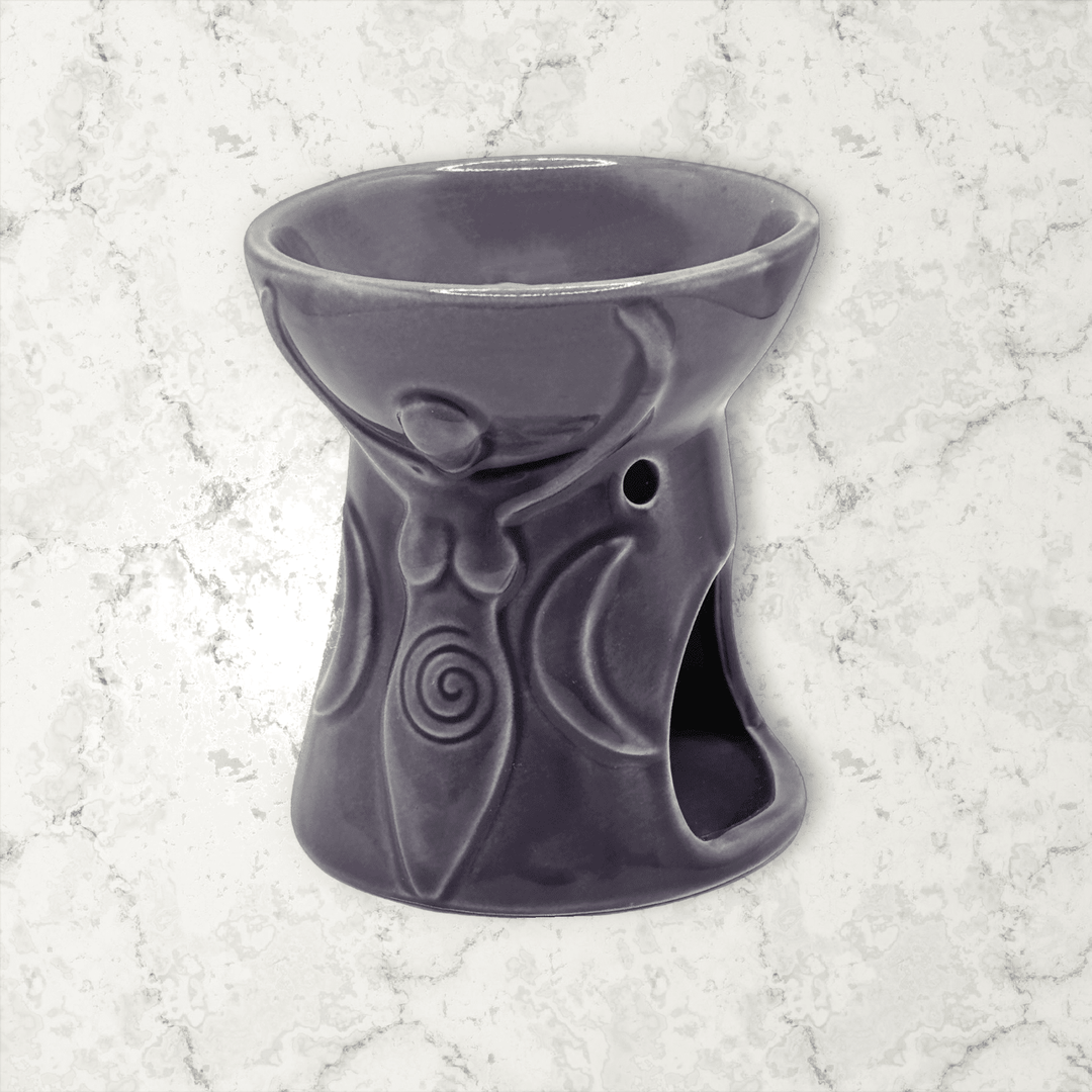 TRIPLE MOON AROMA OIL BURNER. Purple Ceramic Wax Warmer Altar