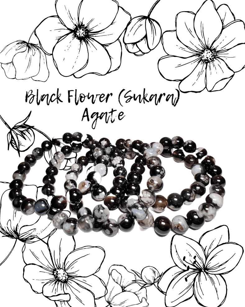 Black Flower / Sakura Agate Bracelet