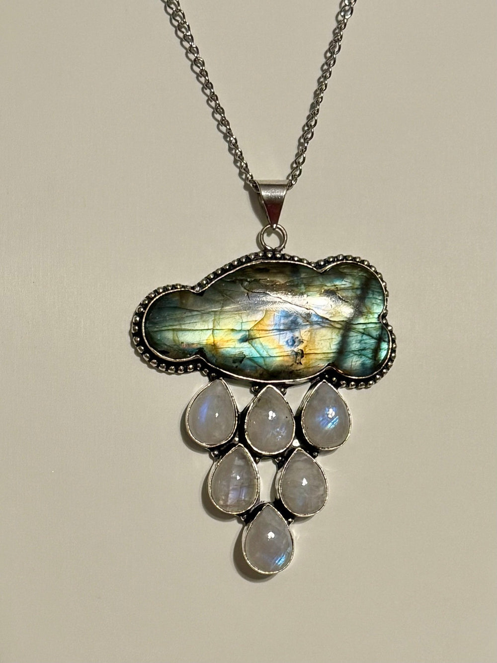 Labradorite Cloud Moonstone Rain Pendant