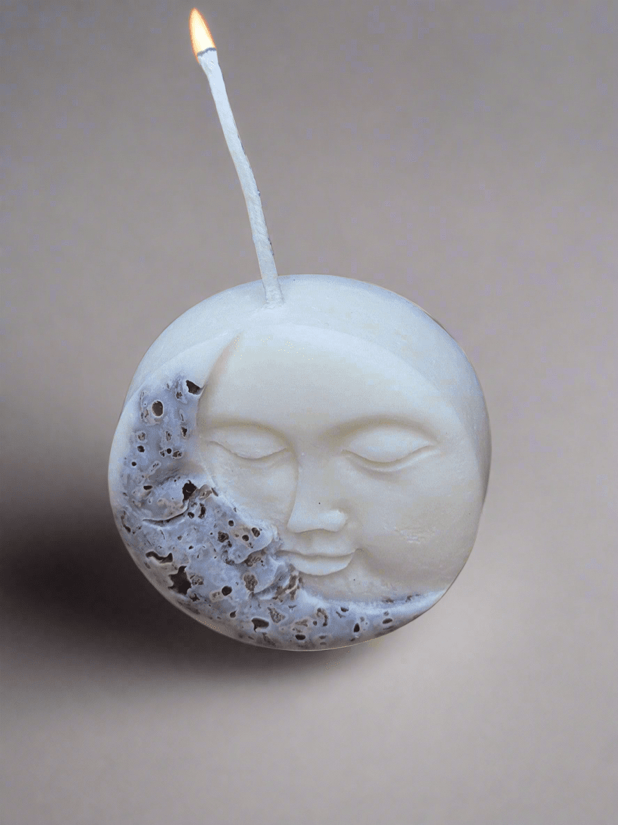 Moon and Sun Crystal Candle - Home Decor Candle - Soy Pillar Candle- Moon with Crystal - Ritual Candle