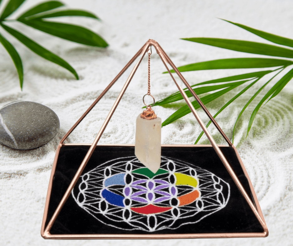 Copper Pyramid Energizer Set With Crystal Point & Velvet Mat