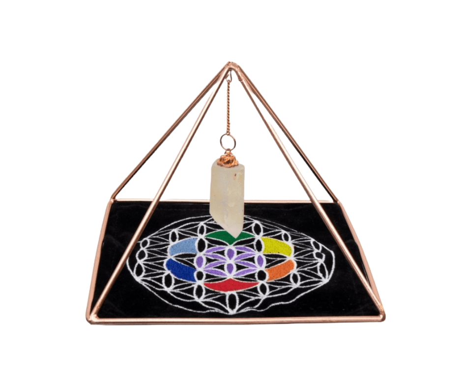 Copper Pyramid Energizer Set With Crystal Point & Velvet Mat