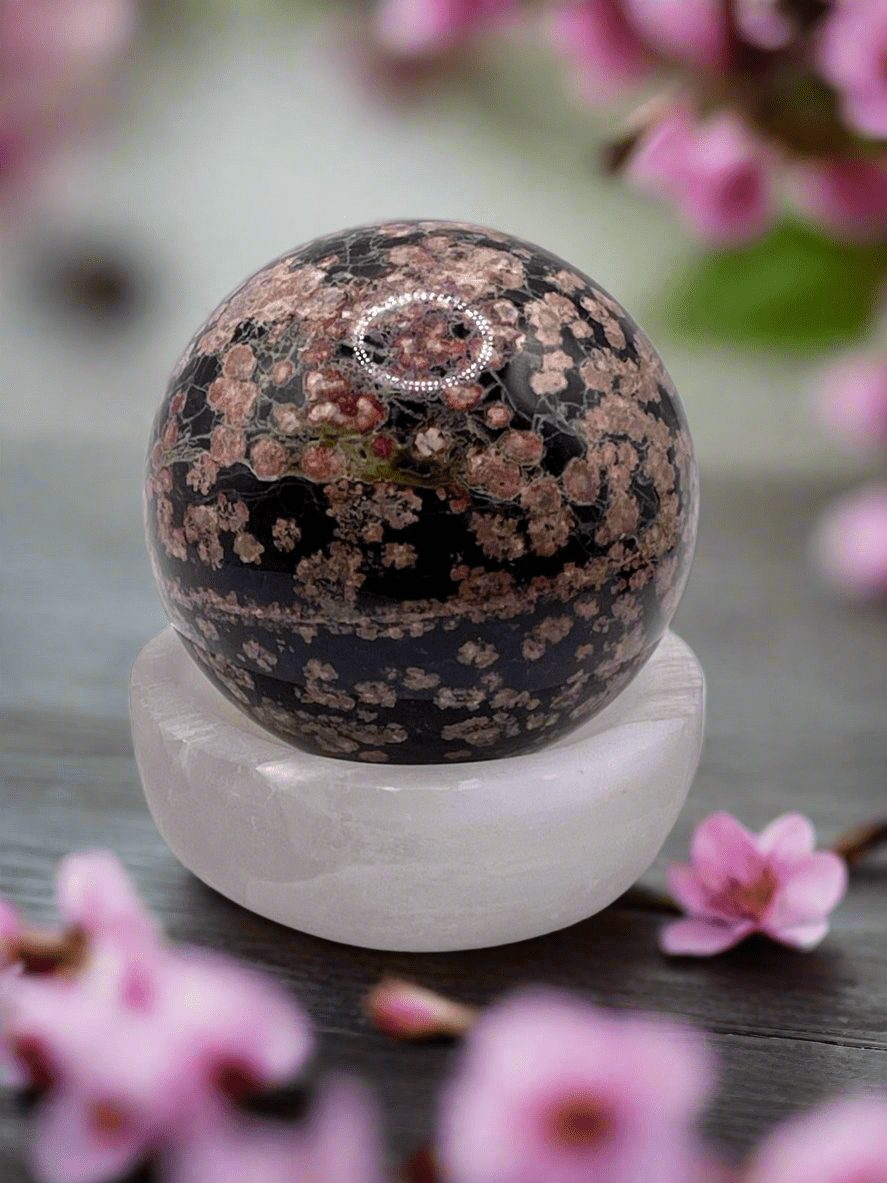 Red Snowflake Obsidian Sphere