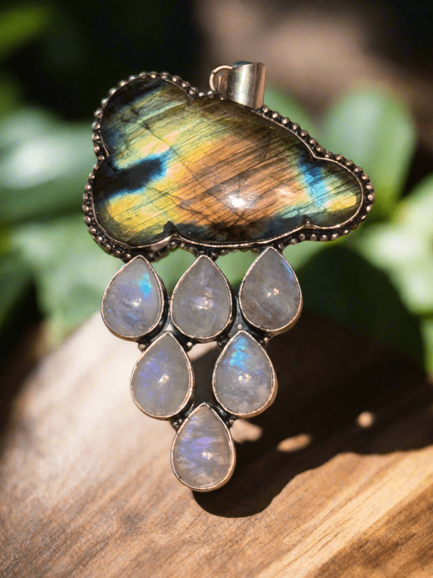 Labradorite Cloud Moonstone Rain Pendant