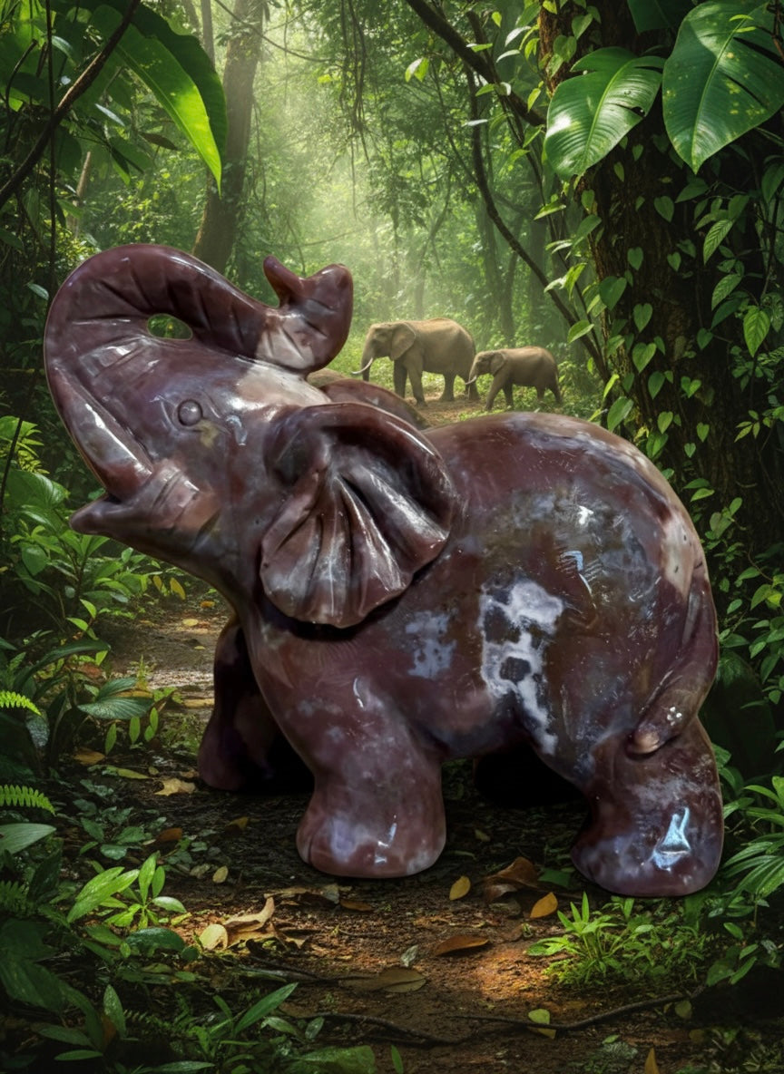 Hand-Carved Ocean Jasper Elephant