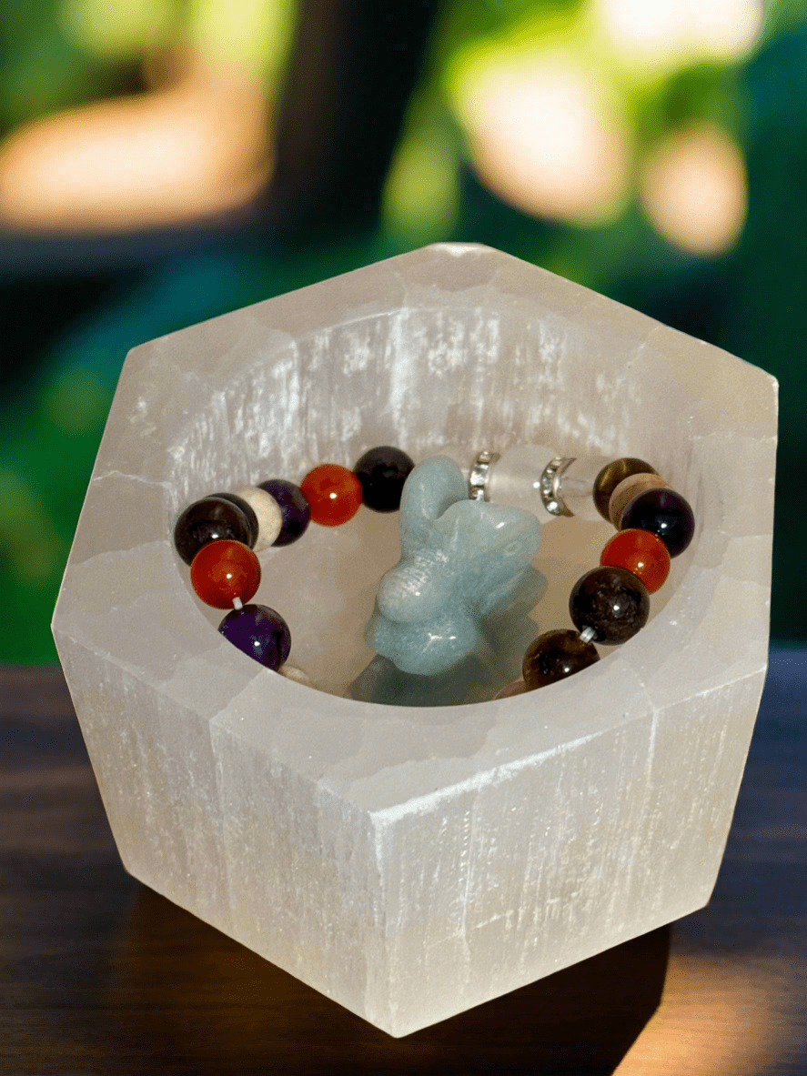Selenite Hex Box With Tree of Life Carved on Lid