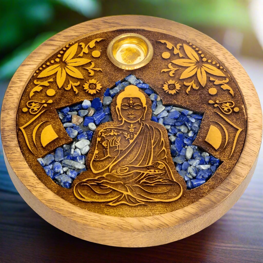 Laser Etched Wood Round Incense Holder