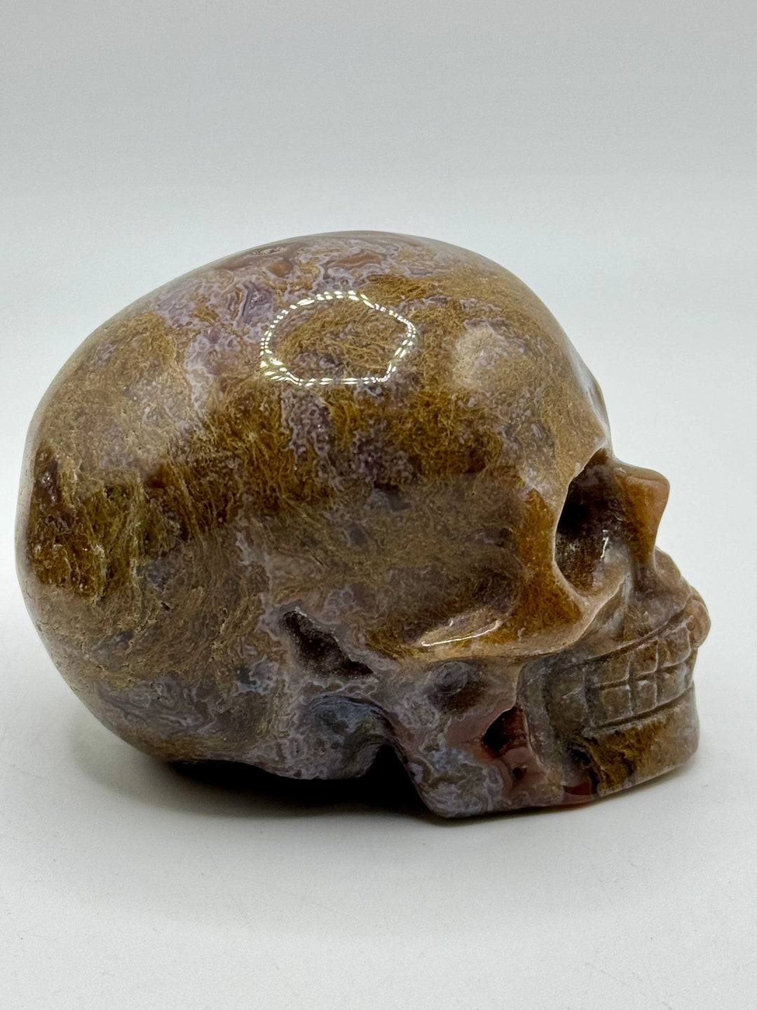 Moss Agate Skull Carving