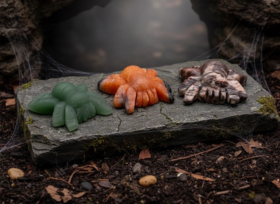 Hand Carved Gemstone Spiders