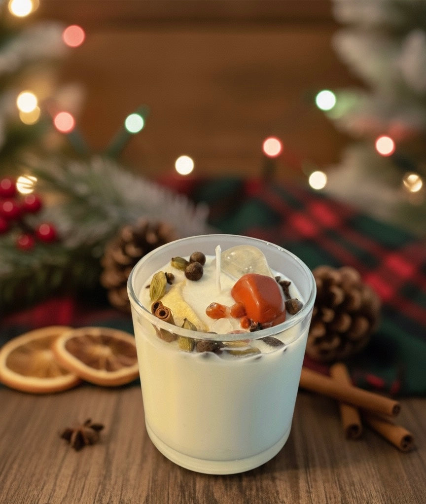 Crystal and Herb Infused Glass Jar Candles - Holiday
