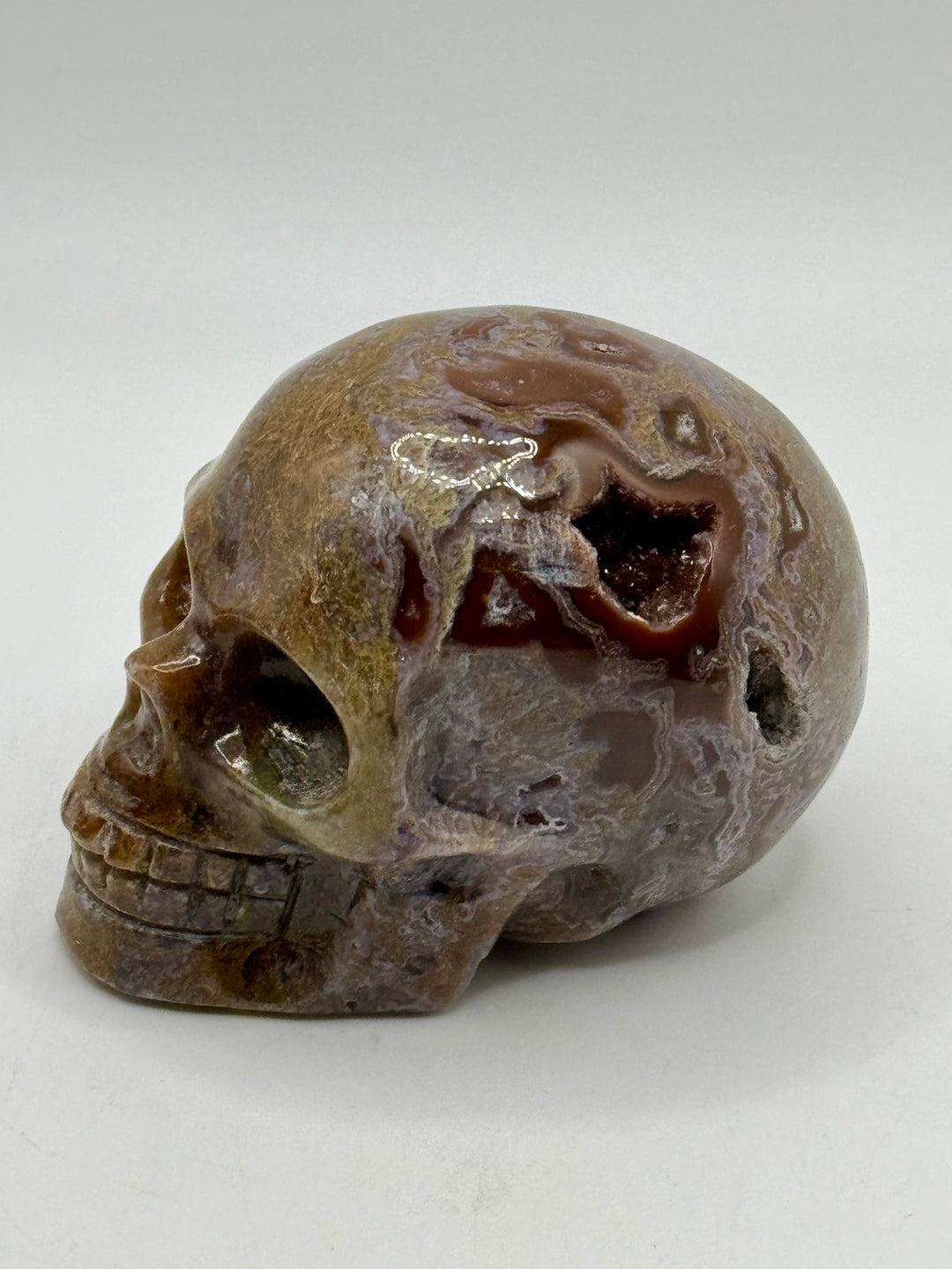 Moss Agate Skull Carving