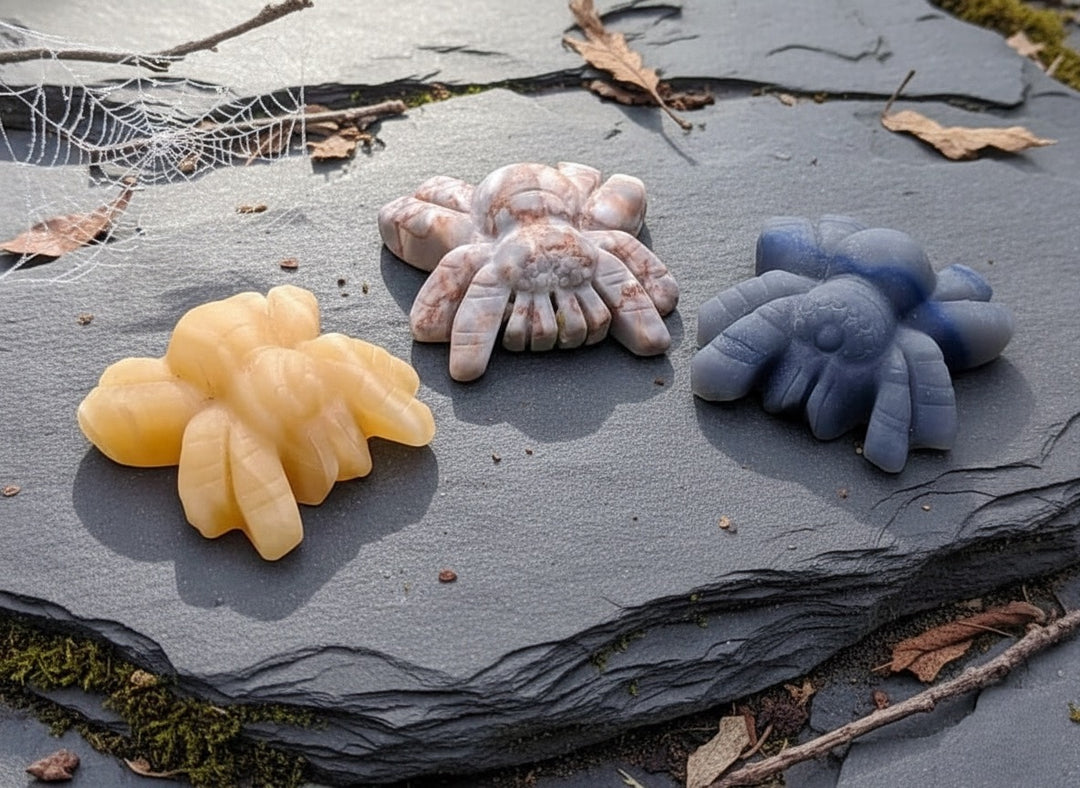 Hand Carved Gemstone Spiders