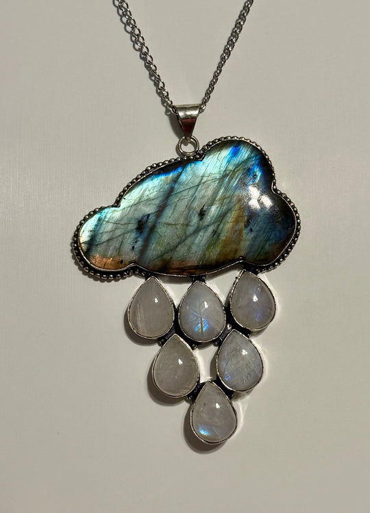 Labradorite Cloud Moonstone Rain Pendant