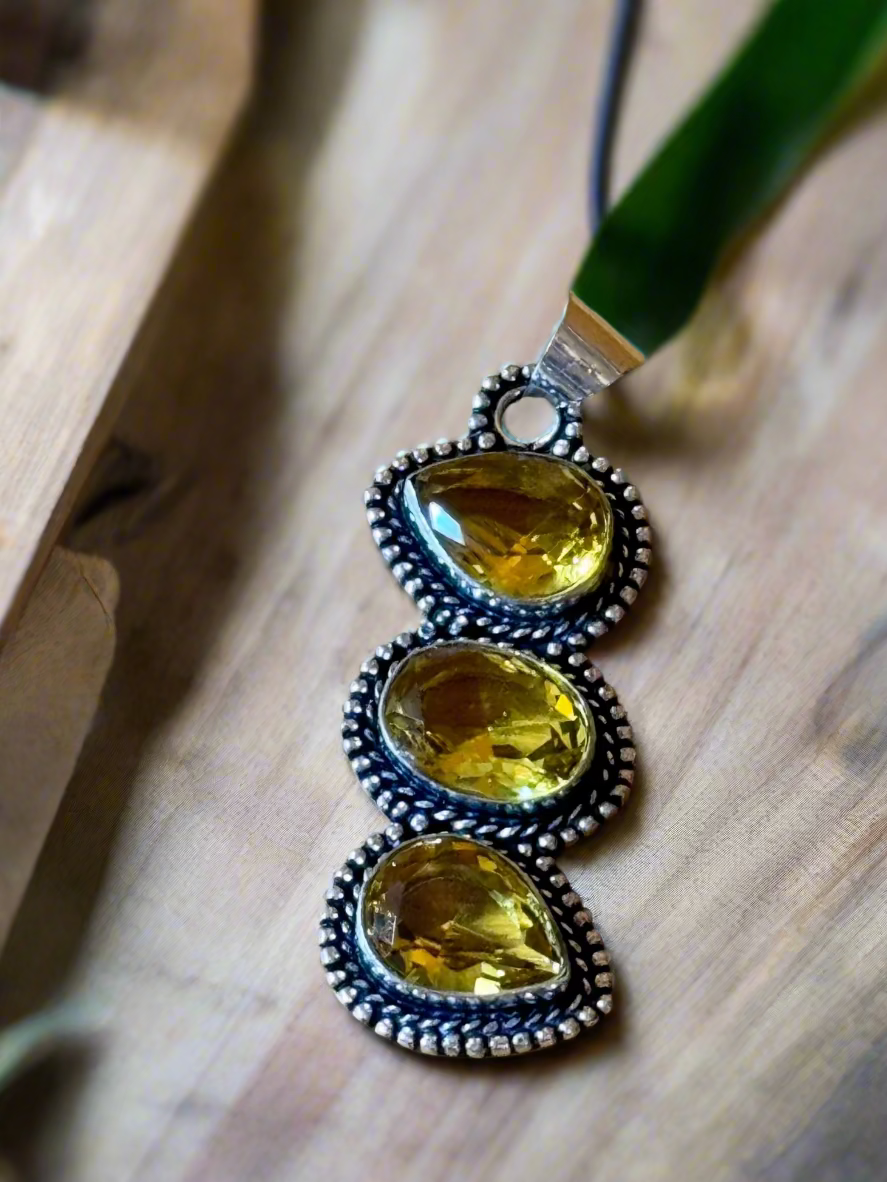 Lemon Quartz Triple Stone Pendant