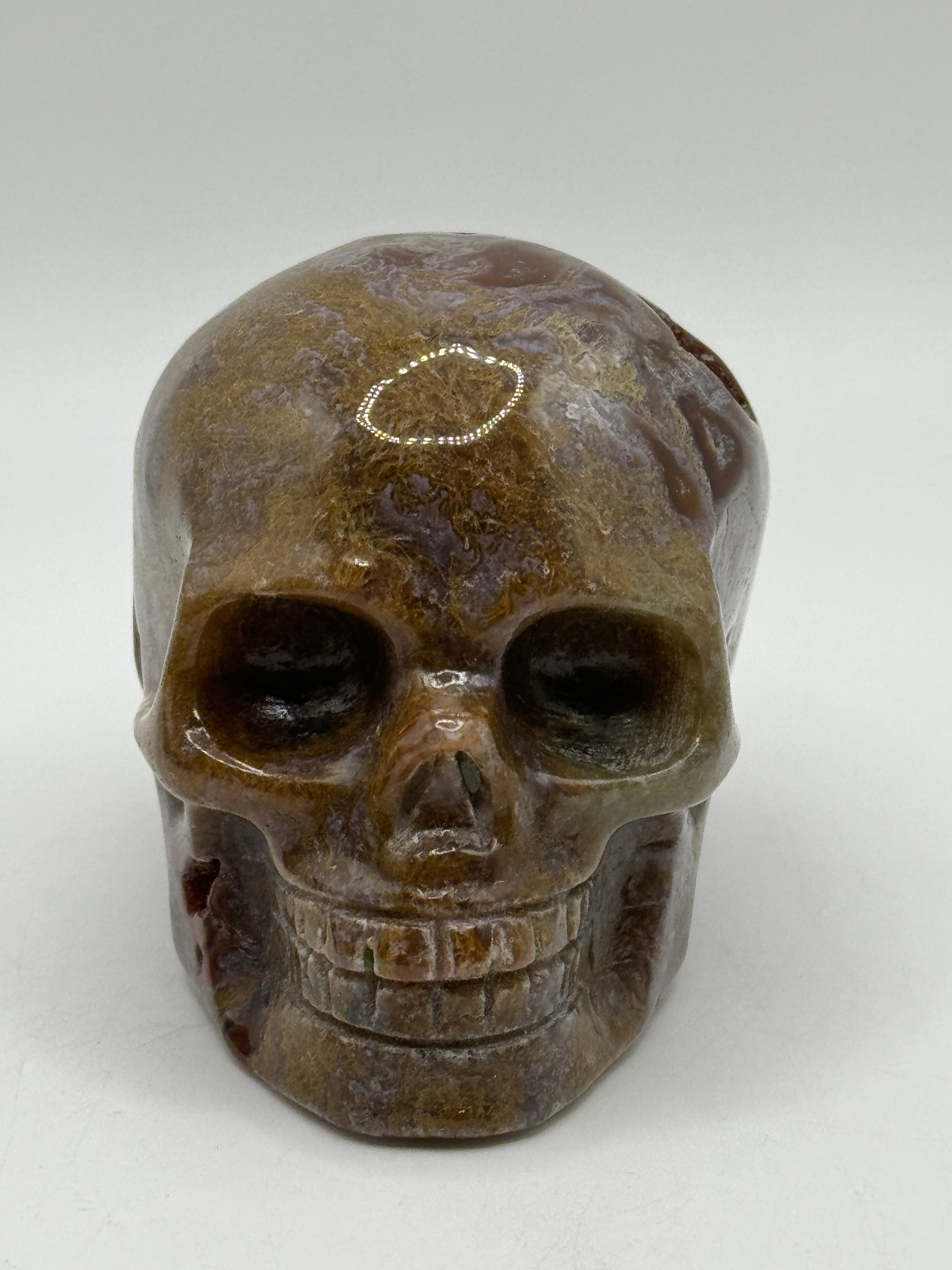 Moss Agate Skull Carving