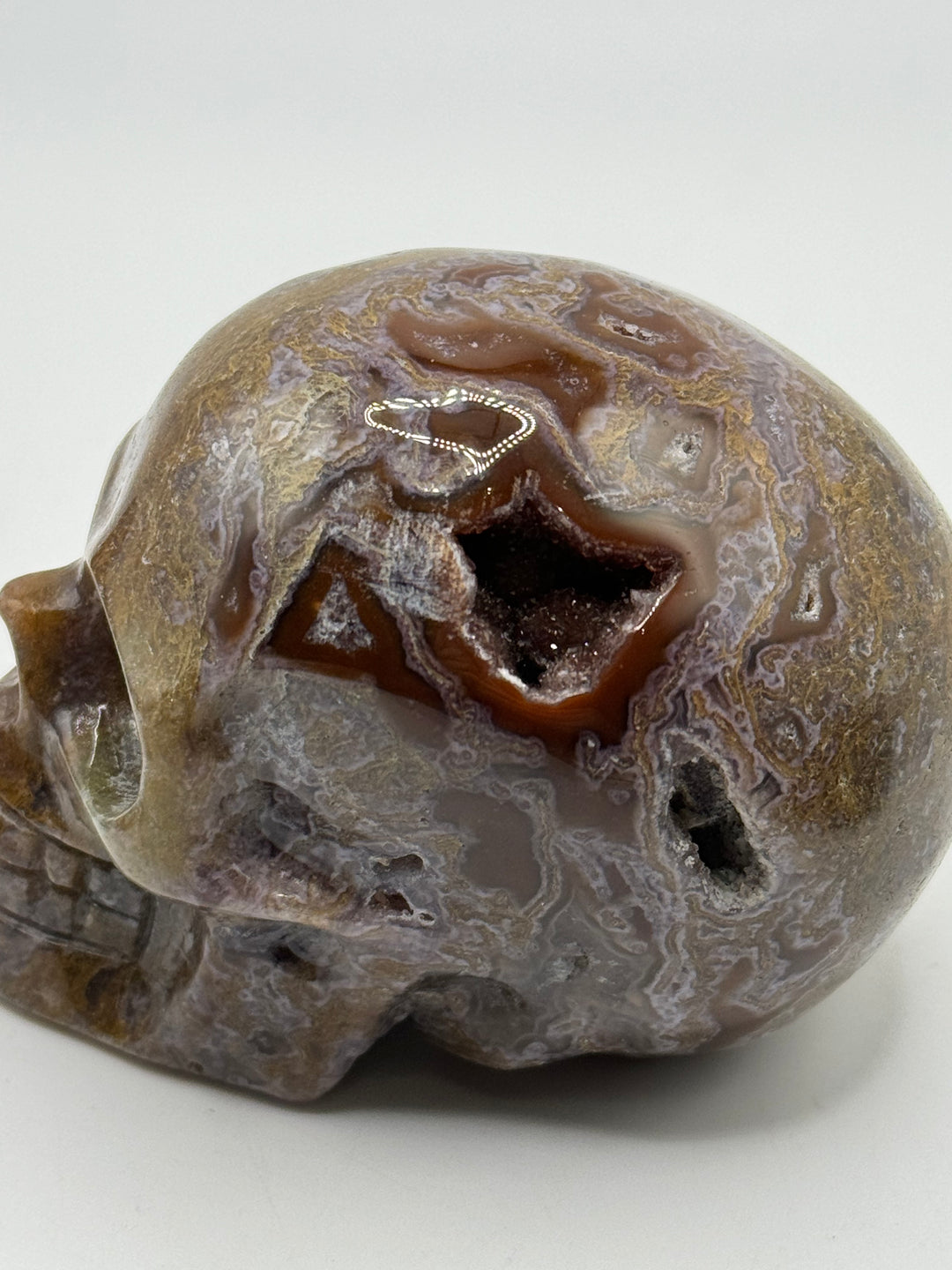 Moss Agate Skull Carving