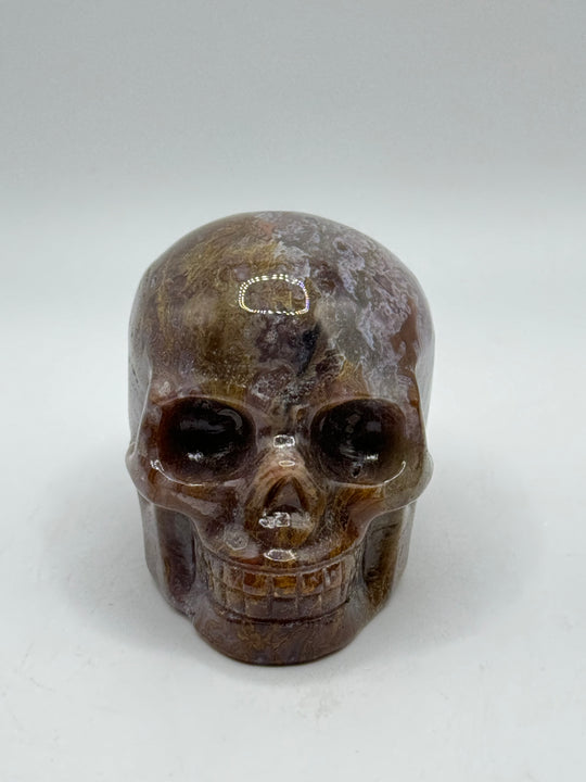 Moss Agate Skull Carving