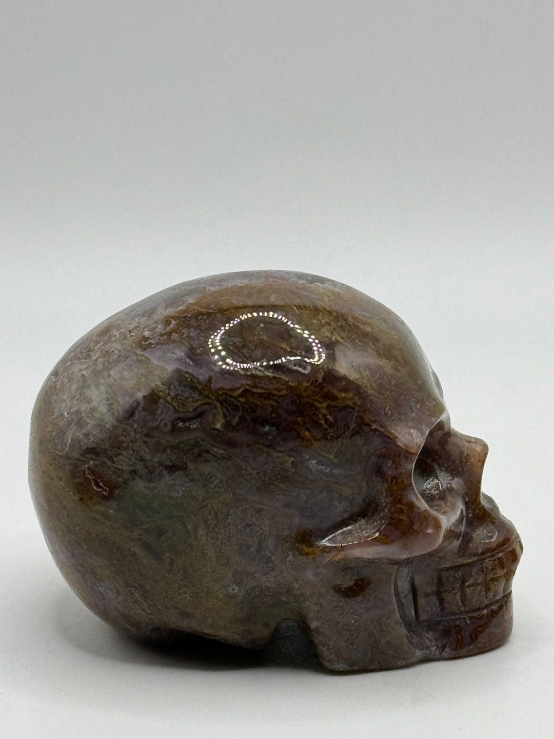 Moss Agate Skull Carving