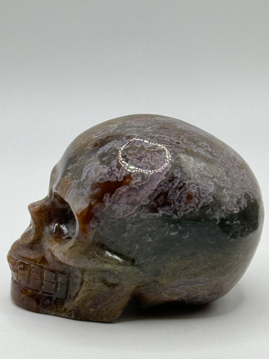 Moss Agate Skull Carving