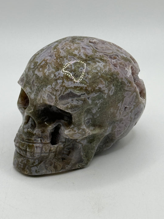 Moss Agate Skull Carving