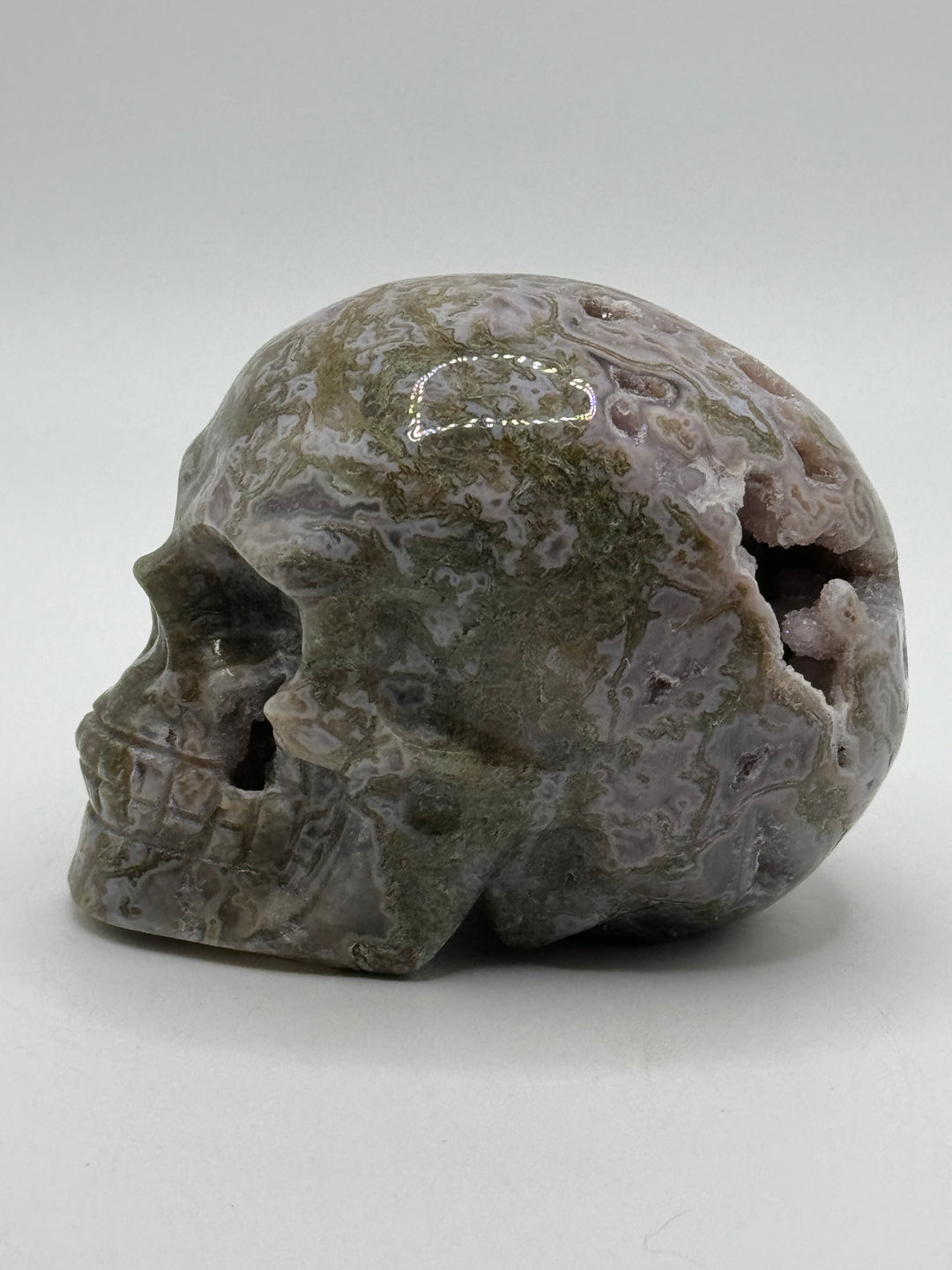 Moss Agate Skull Carving