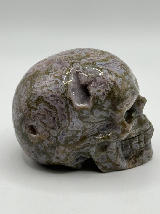 Moss Agate Skull Carving