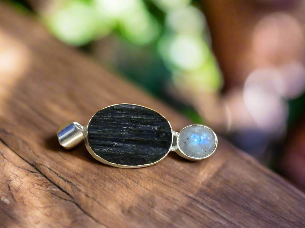 Raw Tourmaline Moonstone Pendant