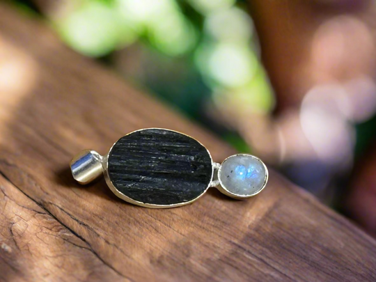 Raw Tourmaline Moonstone Pendant