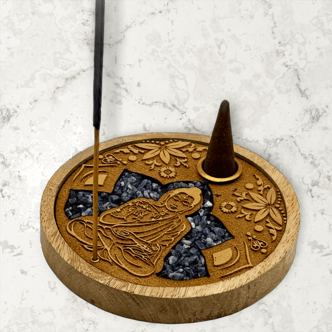 Laser Etched Wood Round Incense Holder