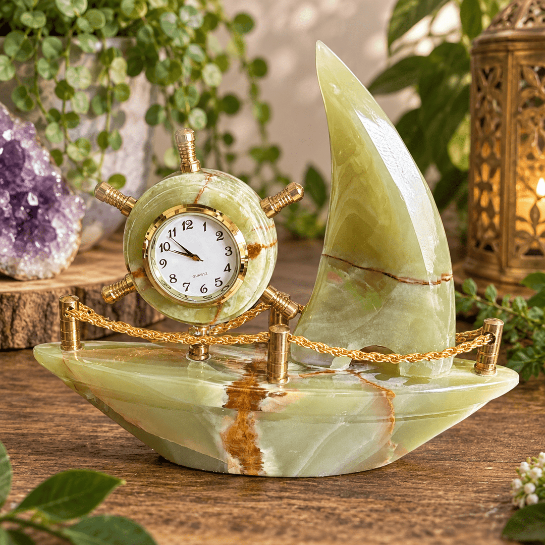 Banded Green Onyx Clock Ship